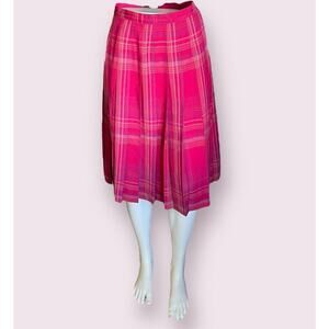 Vintage 80s Miss Pendleton Pink Plaid Wood Pleated Midi Length Skirt Size M